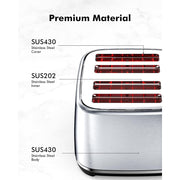 LONGDEEM T7045 4 Slice Toaster - 6 Browning Levels, Wide Slots, High Lift Lever - Silver