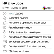 HP Envy 6552 All-in-One Color Photo Inkjet Printer with Auto Duplex, 35-Sheet Auto Document Feeder, 2.4-Inch Color Touchscreen, Wireless, White