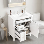 EDX 30-Inch Bathroom Vanity Cabinet with Integrated Ceramic Sink, Soft-Closing Door, 3 Drawers, White, EDX-SXT-2M2C
