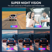 Pepwell 3 Channel 1080P Dash Cam with 2.4 Inch IPS Screen, Front and Inside Triple Cameras, IR Night Vision, Loop Recording, 24Hr Parking Monitoring, A007AB