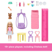 Mattel Barbie Chelsea Pop-Up Dollhouse with 5 Play Areas, 15+ Accessories, Small Doll and Pet Pup, Multicolor, 17 x 13 in