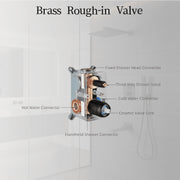 LIFERECORD 3-in-1 Matte Black Bathroom Shower Fixture with Rainfall Shower Head, Handheld Shower, Tub Spout, Brass Rough-In Valve ZX-HS610-BK