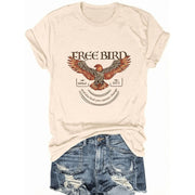 Generic Retro Free Bird Eagle Graphic Tee for Women, Beige, Crew Neck, Short Sleeve, Size L, Beige