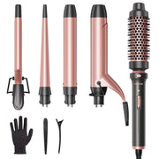 Wavytalk 320N1 5 in 1 Curling Iron Set with 4 Interchangeable Ceramic Wands 0.35 to 1.25 in, Thermal Brush, Instant Heat Up, Dual Voltage, Rose Gold