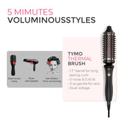 TYMO STYLUX Heated Round Brush, 3-in-1 Styling Tool with 1.7-Inch Ceramic Barrel, T-Gloss Keratin Coating, Dual Voltage, Black