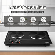 Coklai 1800W Portable Double Burner Electric Cooktop, Stainless Steel, Silver, CKHP-C180B