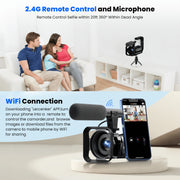 Campark AC09 Video Camera Camcorder, Dual Lens 5K 25FPS, 3-Inch 270 Rotating Touch Screen, 56MP Photo, Wi-Fi, External Microphone