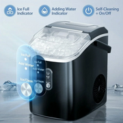 Auseo AG-Z_58-15_NA-BK Nugget Ice Maker Countertop with Soft Chewable Pellet Ice, 33lbs/24H, Self-Cleaning Function, Stainless Steel, for Party/Kitchen/Office-Black