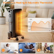 VECUKTY 1500W Oil Radiator Heater, Electric Oil-Filled Space Heater with Remote Control, Child Lock, 3 Heat Modes, Overheat and Tip-Over Protection, 24-Hour Timer, Digital Thermostat, Black