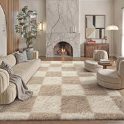 Berthmeer 8'x10' Washable Shag Area Rug, Beige Checkered Pattern, Soft Plush Carpet for Living Room Bedroom Dining Room