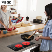 VBGK K20033 Electric Cooktop 2 Burner 12 Inch 2000W Electric Burner Countertop and Built-in Hot Plate