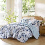 Comfort Spaces Full Queen Reversible Seersucker Floral Comforter Set, Lightweight Blue Botanical Flowers, 3 Piece Bedding with Pillow Shams