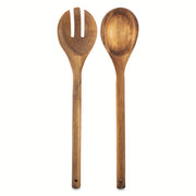 Thyme & Table Dot Ceramic 3-Piece Serve Bowl Set, Black and White Dotted Design, Includes Wooden Serving Spoons