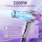 NEXPURE Ionic Hair Dryer with Diffuser, 2000W High-Speed Motor, 3 Heat Settings, 2 Speeds, Cool Shot, Purple