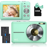 Wednkoly WED-60388 Digital Camera Kids Camera FHD 1080P 44MP Vlogging Camera with 16X Digital Zoom, Green