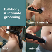 Philips Norelco Body Groomer 7000 Series, Interchangeable Dual-Head, 2D Flexing Shaver with OptiLight, Adjustable Trimmer with 11 Length Settings, Foldable Back Attachment, BG7470/50