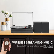 RetroAudio W05 Vinyl Record Player Bluetooth Turntable with External Speakers, Black