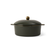 Thyme & Table 3-Piece Ceramic Casserole Set, Moss Green, Gold-Tone Knobs, Durable Stoneware, Oven and Microwave Safe, 64oz 32oz 14oz