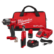 Milwaukee M18 FUEL 18V Mid Torque 1/2 in. Impact Wrench with M12 FUEL 3/8 in. High Speed Ratchet Combo Kit, Red Black, 3890-22