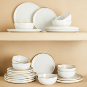 Pokini 12-Piece Stoneware Dinnerware Set with Reactive Glaze Finish, White, Service for 4