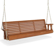 SaloMore Patio Wooden Porch Swing, Heavy Duty 880lbs Capacity, Ergonomic Curved Seat, Brown, 5 FT, 1972130776
