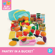 Battat Pantry in a Bucket Play Food Set, 79 Pieces, Colorful Pretend Grocery and Kitchen Toys for Toddlers and Preschoolers, Storage Bucket with Lid and Handle