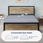 Allewie Brown Full Size Heavy Duty Platform Bed Frame w/Modern Wooden Headboard & Square Frame