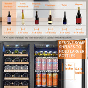 Lanbo Under Counter Dual Zone Wine Refrigerator and Beverage Cooler, 31 Bottle Capacity, 76 Can Capacity, Stainless Steel, 30 Inch Width, LW3370B