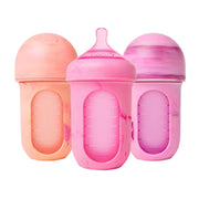 Boon NURSH Reusable Baby Bottles With Platinum Food-Safe Silicone, Stage 2 Medium Flow, 8oz, Pink Tie Dye (3 Pack)