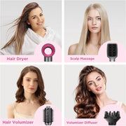 InGlam AB0329-4P 4-in-1 Hair Dryer Brush Set with Detachable Heads for Drying, Straightening, Curling, Volumizing, Silver