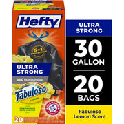 Hefty Ultra Strong 30 Gallon Black Trash Bags with Drawstring Closure and Fabuloso Lemon Scent, Pack of 20 - Scent: Citrus