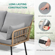 Dextrus L-Shaped Patio Sofa Set, All-Weather PE Rattan, Gray Cushions, Tempered Glass Coffee Table, 4-Piece Outdoor Sectional