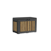 Keter Signature 50 Gallon Resin Deck Box with Lockable Lid and Seating, Oak Brown, 263817