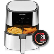 Chefman RJ38-SQSS-8T-D Turbo Fry Stainless Steel Air Fryer With Basket Divider, 8 Quart