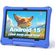 Callsky Kids Tablet, 10.1 Inch IPS HD Display, Android 15, Octa-Core Processor, 12GB RAM, 64GB Storage, Protective Case, Green