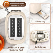Mecity Easy Touch Screen 2-Slice Retro Stainless Steel Toaster, Wide Slots, 6 Browning Levels, Bagel Defrost Reheat Functions, Removable Crumb Tray, Cream