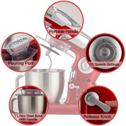 COKLAI Kitchen Electric Stand Mixer, 7.3QT Stainless Steel Bowl, 6 Speed Settings, Aluminium Die-Casting Head Shell, Red, CKKM-668R