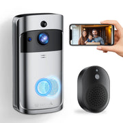 VEAT00L Wireless Video Doorbell, 1080P HD, Battery-Powered, Two-Way Audio, PIR Motion Detection, Night Vision, Silver Metal