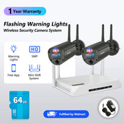 WEILAILIFE 5MP Wireless Security Camera System, 2 Outdoor Cameras with Red and Blue Strobe Lights, PIR Motion Detection, Dual Antenna, 4-Channel Mini NVR with 64GB Storage