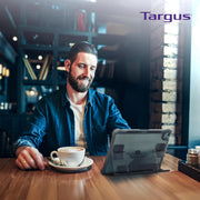 Targus SafePort Rugged Max Tablet Case with Military Grade Drop Protection, Fluid Resistant, Built-In Kickstand, Adjustable Silicone Hand Strap, Stylus Holder, Gray/Clear, THD966GL