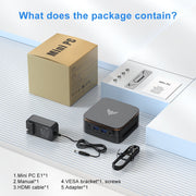 NIPOGI Mini Desktop Computer, Intel 12th Gen N150 Processor, 16GB DDR4 RAM, 512GB SSD, Dual 4K Display Support, Windows 11 Pro, Black E1