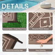 DEORAB Outdoor Rug, Waterproof Reversible Plastic Patio Carpet, 6 x 9 ft , Coffee and Brown- UV Protection