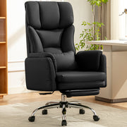 Coolhut Big and Tall Office Chair, High Back Executive PU Leather Desk Chair with Expandable Seat, Footrest, Lumbar Support, Padded Adjustable Arms, Black, CH-6088-Black