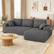 Neche 108 in Boneless L-Shaped Corduroy Sectional Sofa, Gray, Right-Facing Chaise, Deep Seating