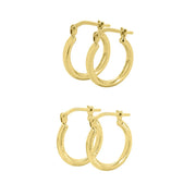 Brilliance Fine Jewelry Women 14K Gold Plated Sterling Silver Hoop Earrings Set, 2 Pairs, 15mm, Yellow Gold