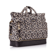 Itzy Ritzy Dream Weekender Diaper Bag, Lightweight Puffer Tote with 12 Pockets Including 2 Insulated Bottle Holders, Separate Base Compartment, Adjustable Strap, Leopard Brown, 20in