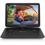 DEVINCI Portable DVD Player, 15.6 Inch HD Swivel Screen, 5 Hour Rechargeable Battery, USB SD Card Support, Remote Control, Black