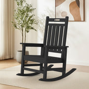 Justlet Loyalice HDPE Outdoor Rocking Chair, Black, High Back, Wood-Grain Texture, Heavy-Duty, Fade Resistant