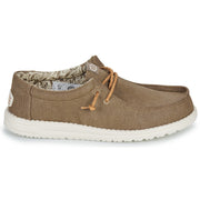 Hey Dude Men's Wally Waxed Canvas Casual Shoes, Walnut, Lightweight Breathable with Memory Foam Insole, Elastic Laces, Flex & Fold Outsole, 39807-74406-09