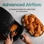 Chefman TurboX 5-Quart Digital Air Fryer, 4 Cooking Functions, X-Shaped Airflow, Touch Controls, Black, RJ38-5T